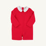A long-sleeved John Hall Jon Jon in Richmond Red Pique & Worth Avenue White from The Beaufort Bonnet Company, featuring a classic white Peter Pan collar—perfect as a Christmas outfit and shown against a light background.