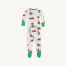 Knox’s Night Night - Serious Santa Business by The Beaufort Bonnet Company, displayed from the back, features green cuffs, a playful Santa Claus print, and a convenient lower back flap. These festive holiday pajamas are perfect for infants during Christmas.