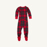 Knox’s Night Night - Society Prep Plaid baby footie pajamas with long sleeves in a red, green, and blue Christmas plaid pattern with solid red trim.