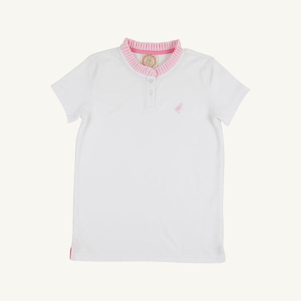 Little Miss Prim & Proper Polo & Onesie - Worth Avenue White with Palm Beach Pink