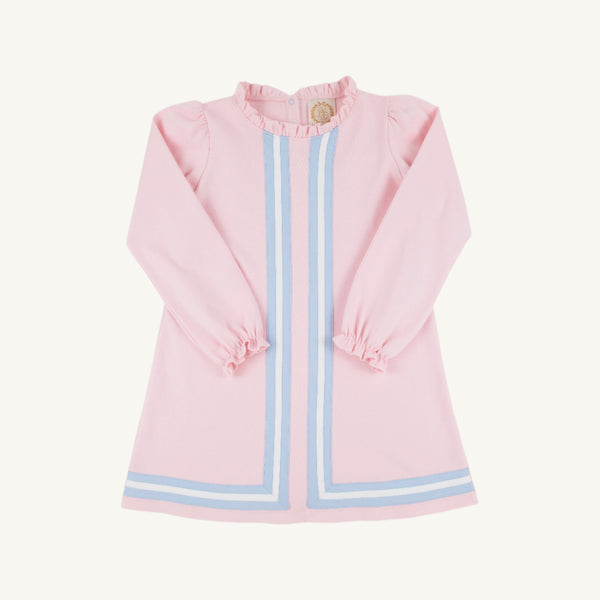 Long Sleeve Lizzie's Luxe Leisure Dress - Palm Beach Pink with Beale Street Blue and Worth Avenue White Stripes