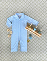 Long Sleeve Sir Proper's Romper - Beale Street Blue Stripe with Worth Avenue White Stork