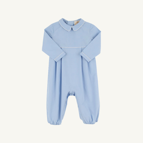 Long Sleeve Bradford Romper - Beale Street Blue with Worth Avenue White