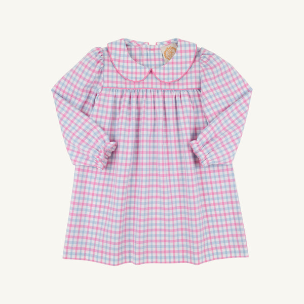 Long Sleeve Maerin Fitz Frock (Flannel) - Barrington Blue & Hamptons Hot Pink Gingham