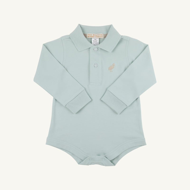 Long Sleeve Prim & Proper Polo & Onesie - Old Greenwich Green with Keeneland Khaki Stork