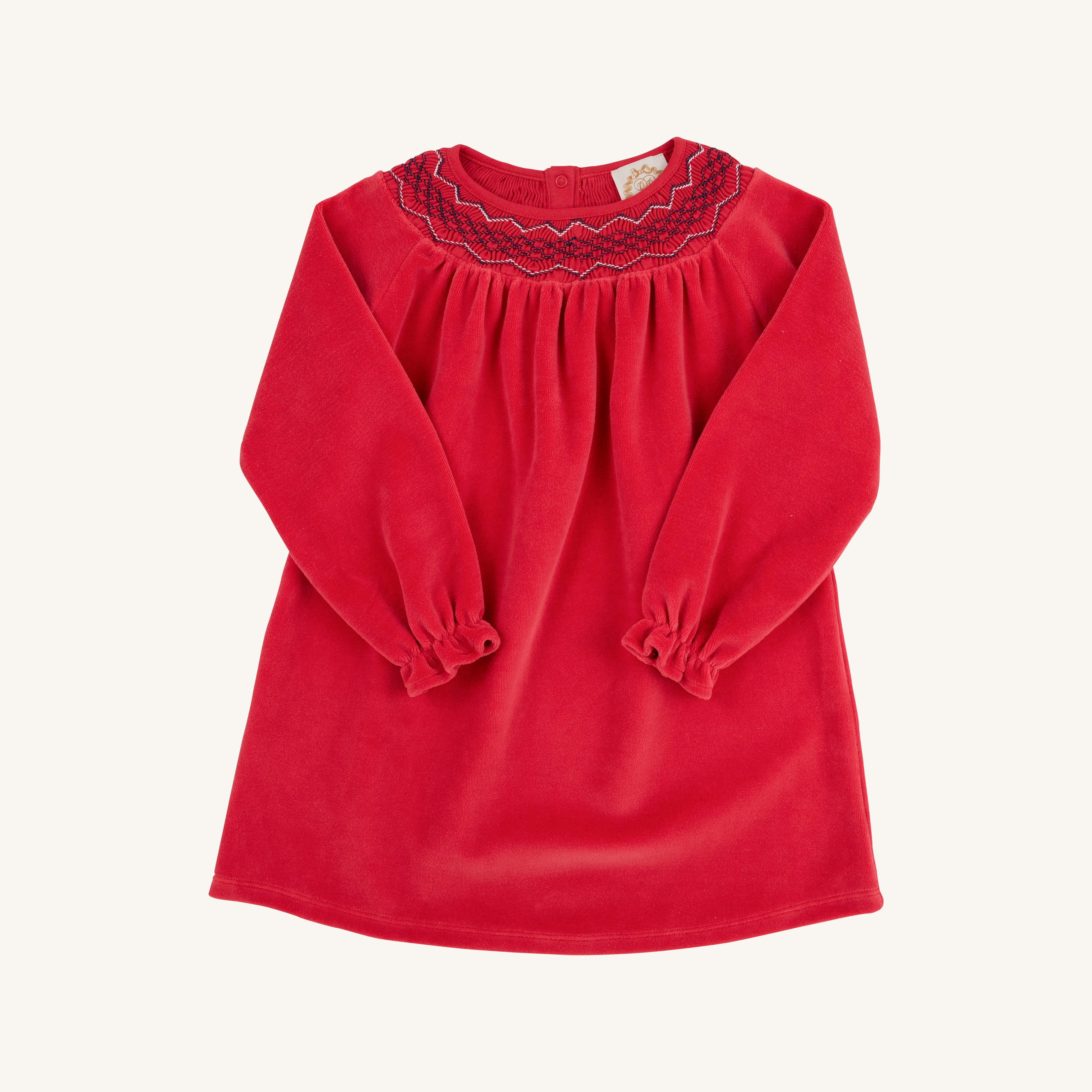 Long Sleeve Sandy Smocked Dress (Velour) - Richmond Red with Worth Ave Long Sleeve Sandy Smocked Dress (Velour) - Richmond Red with Worth Ave