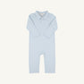 Long Sleeve Sir Proper's Romper - Beale Street Blue Stripe with Worth Avenue White Stork