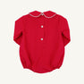 Richmond Red Long Sleeve Boone Bubble for babies, featuring a rounded Peter Pan collar and two buttons on the back.