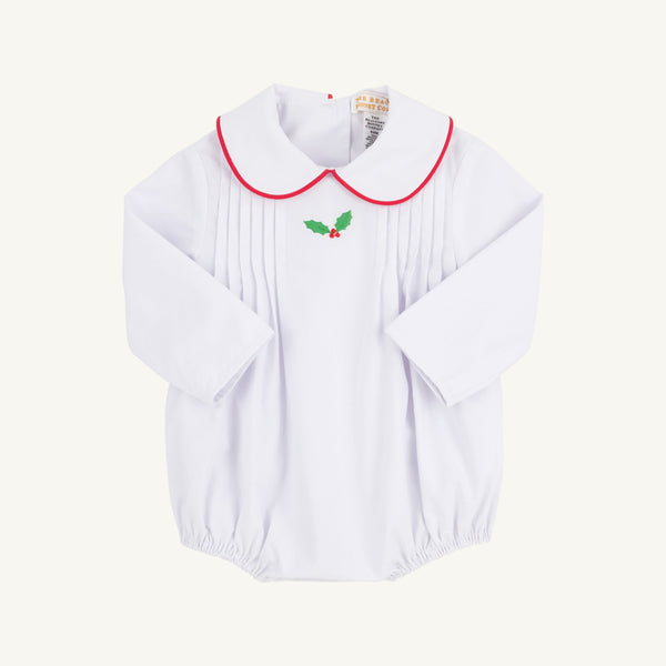 Long Sleeve Boone Bubble - Worth Avenue White with Richmond Red & Holly Embroidery