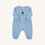 Long Sleeve Bradford Romper - Barrington Blue with Kiawah Kelly Green & Christmas Tree Embroidery