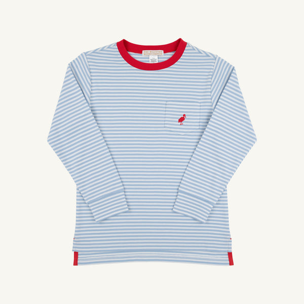 Long Sleeve Carter Crewneck - Barrington Blue Stripe with Richmond Red