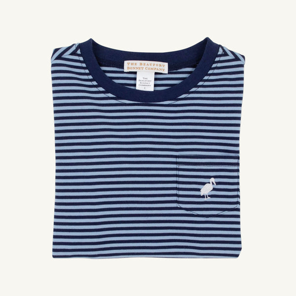 Long Sleeve Carter Crewneck - Barrington Blue & Nantucket Navy Stripe with Worth Avenue White Stork