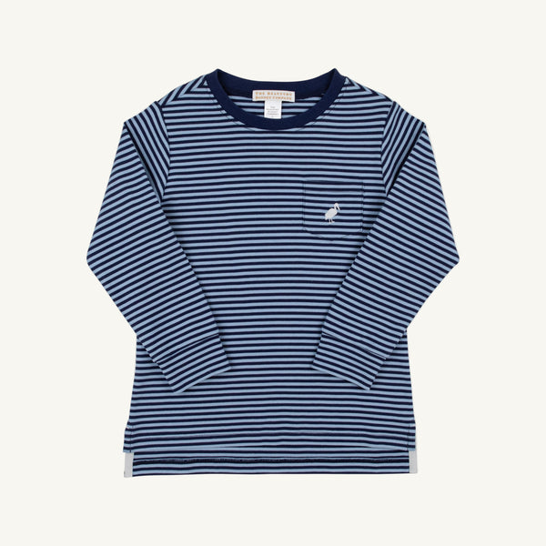 Long Sleeve Carter Crewneck - Barrington Blue & Nantucket Navy Stripe with Worth Avenue White Stork