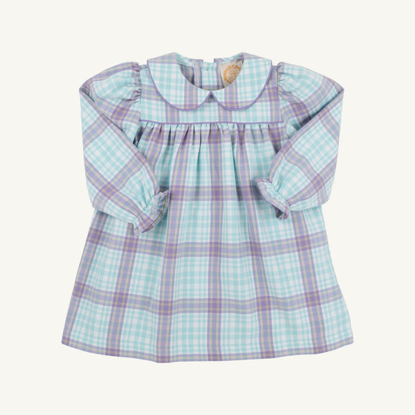 Long Sleeve Maerin Fritz Frock - Bridge Club Hustle Houndstooth (Edisto Egg Blue) with Palisades Purple
