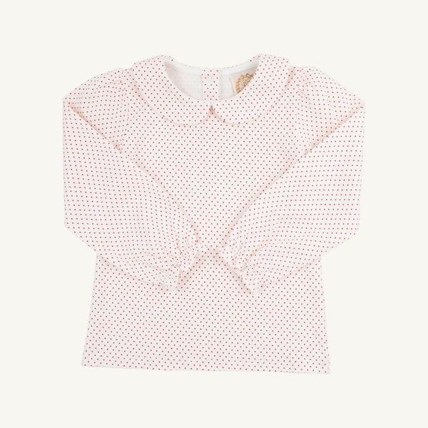 Maude's Peter Pan Collar Shirt (Long Sleeve Pima) - Palmetto Pearl with Richmond Red Micro Dot