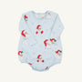 Long Sleeve Patton Play Bubble - Dear Santa (Buckhead Blue Stripe) light blue striped Pima cotton baby bubble romper with an allover Santa Claus and snowflake print.