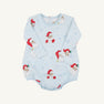 Long Sleeve Patton Play Bubble - Dear Santa (Buckhead Blue Stripe) light blue striped Pima cotton baby bubble romper with an allover Santa Claus and snowflake print.