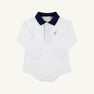 Long Sleeve Prim & Proper Polo & Onesie - Worth Avenue White with Nantucket Navy & Barrington Blue