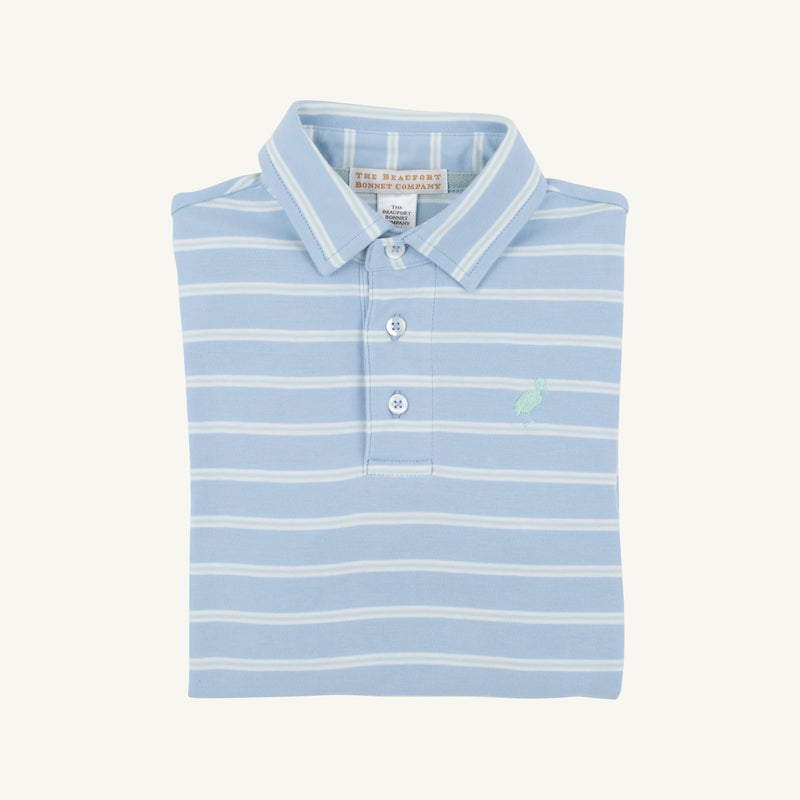 Long Sleeve Prim & Proper Polo & Onesie - Sarasota Sky, Old Greenwich Green and Worth Avenue White Stripe