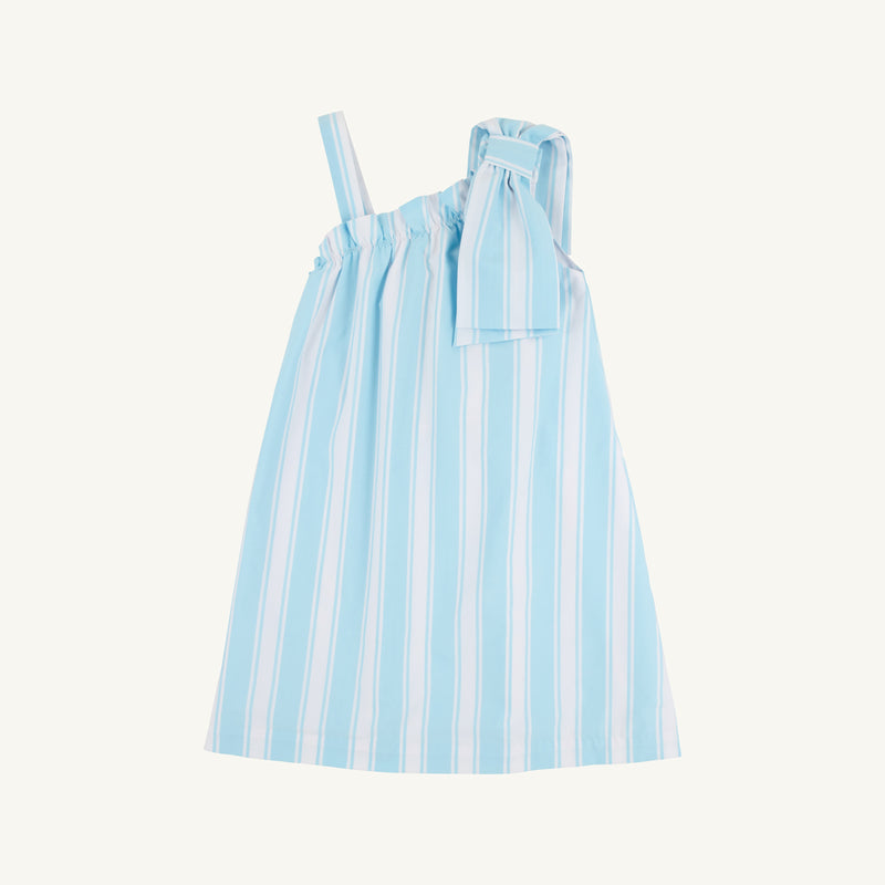 Maebelle Bow Dress - Belhaven Blue Ticking Stripe