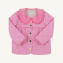 Maude’s Carlyle Quilted Coat in Hamptons Hot Pink with Palm Beach Pink is a bright hot pink quilted coat with a rounded collar, ruffled trim, and gold-tone buttons.