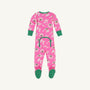 Noelle’s Night Night - Bows of Holly with Kiawah Kelly Green by The Beaufort Bonnet Company: Infant footed holiday pajamas featuring a festive floral pattern, green cuffs, green non-slip foot soles, and a convenient back flap. Made from soft Pima cotton for cozy comfort. Shown on a plain white background.