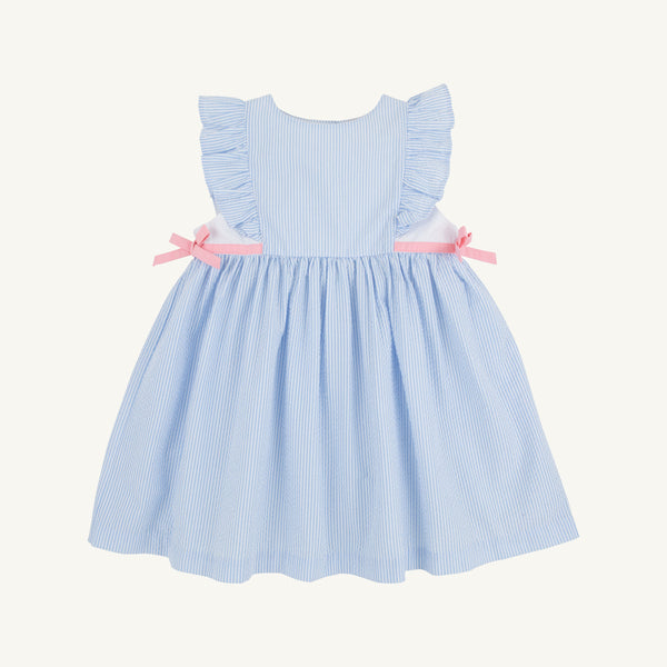 Pammy's Pinafore Dress - Breakers Blue Seersucker with Sandpearl Pink