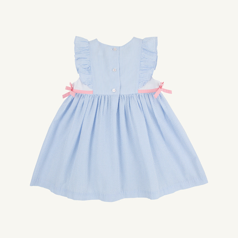 Pammy's Pinafore Dress - Breakers Blue Seersucker with Sandpearl Pink