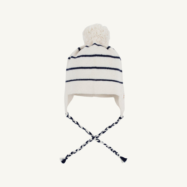 Parrish Pom Pom Hat - Palmetto Pearl with Nantucket Navy Stripe