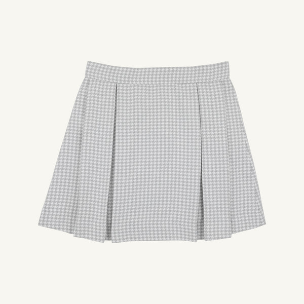 Parson Pleated Skirt - Grantley Gray Houndstooth, a gray and white houndstooth pleated skirt for girls.