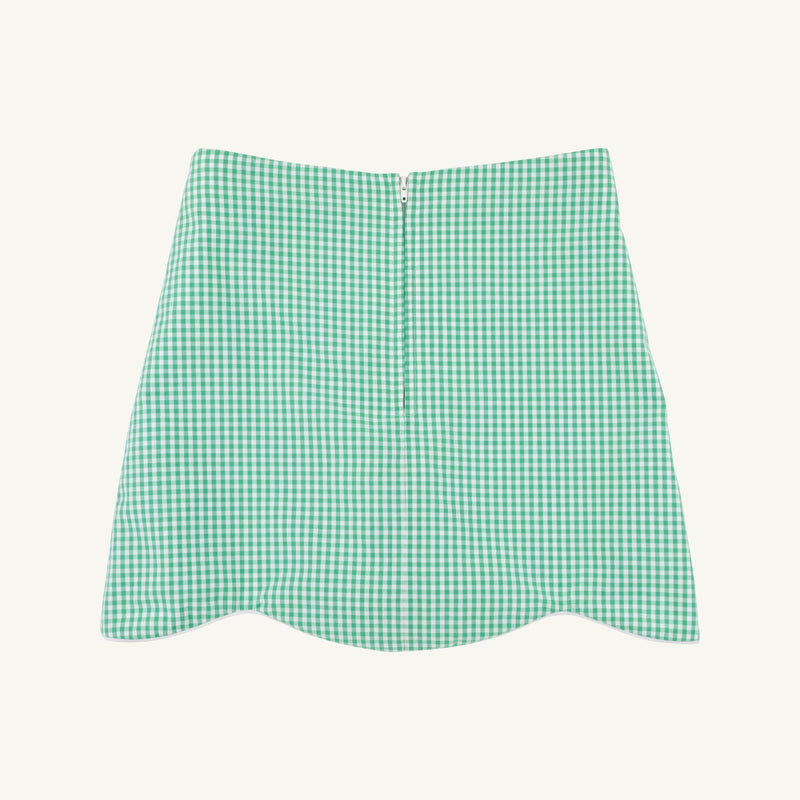 Perrin Scallop Skort - Gibson Island Green Mini Gingham with Apple Embroidery