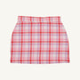 A pink, red, and purple Perrin Skirt - Broadway Play Plaid with a flat waistband, perfect as a girls winter skirt.