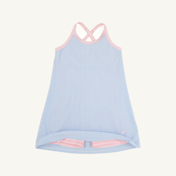 Prepletic™ Little Miss Tennis Dress - Beale Street Blue Seersucker with Palm Beach Pink