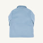 The Price Bell Peacoat in Barrington Blue by The Beaufort Bonnet Company is pictured from the back, showcasing its simple design with a collar and long sleeves against a plain white background. The Barrington Blue hue lends a fresh touch to this cozy outerwear piece.