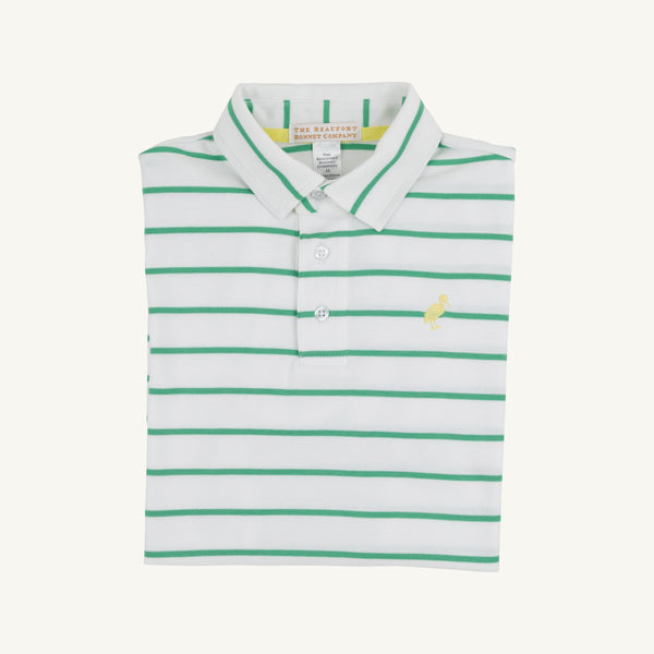 Prim & Proper Polo & Onesie - Gibson Island Green Stripe with Lake Worth Yellow Stork