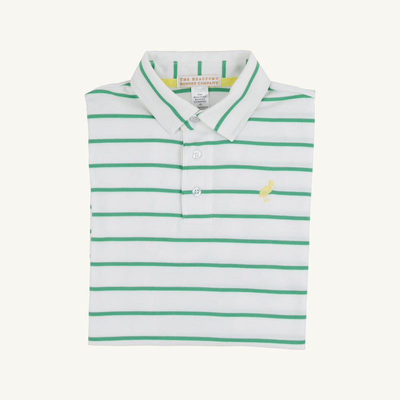 Prim & Proper Polo & Onesie - Gibson Island Green Stripe with Lake Worth Yellow Stork