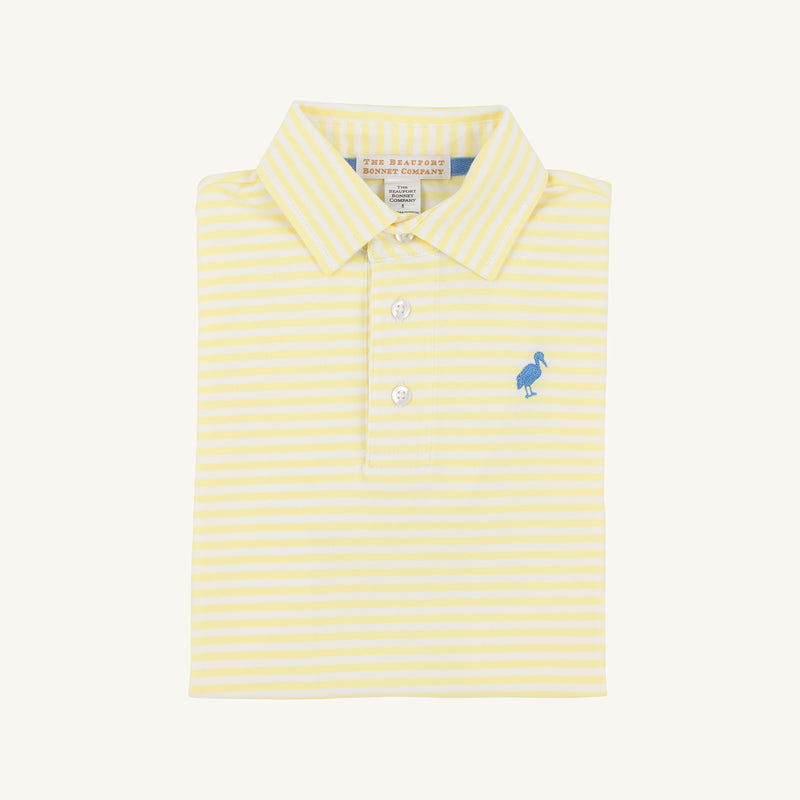 Prim & Proper Polo & Onesie - Lake Worth Yellow Stripe with Barbados Blue Stork