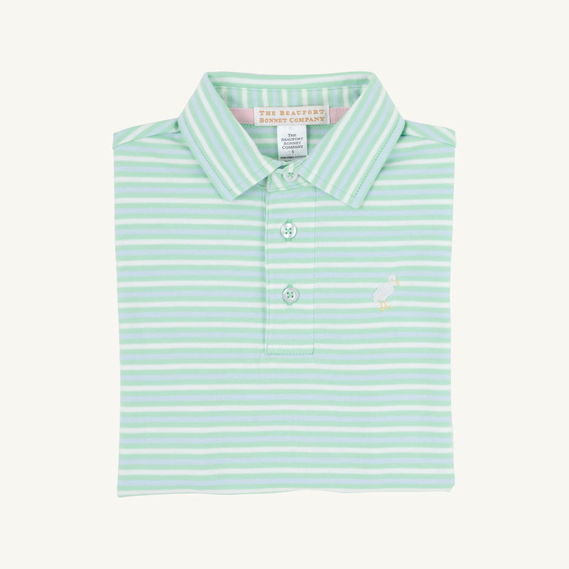 Prim & Proper Polo & Onesie - Sumner County Stripe (Grace Bay Green) with Multicolor Stork