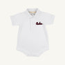 South Carolina Prim & Proper Polo in Worth Avenue White by The Beaufort Bonnet Company—crafted from soft Pima Cotton Knit, this white baby onesie features a collar, buttons, and “Carolina” embroidered in red on the left chest.