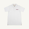 The Beaufort Bonnet Company’s Florida Prim & Proper Polo – Worth Avenue White is a short-sleeve, collared shirt with three buttons, made from soft Pima Cotton Knit. It features an embroidered red Florida logo on the left chest and is displayed against a plain off-white background.