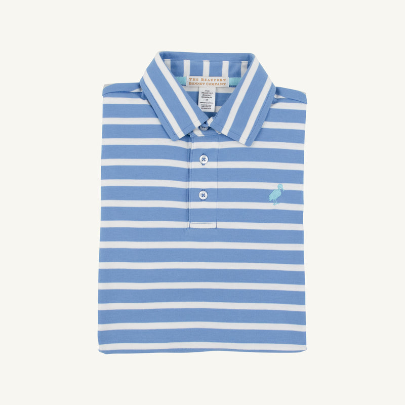 Prim & Proper Polo & Onesie - Barbados Blue Stripe with Belhaven Blue Stork
