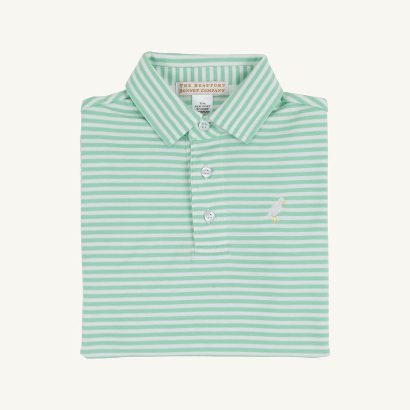 Prim & Proper Polo & Onesie - Grace Bay Green Stripe with Multicolor Stork