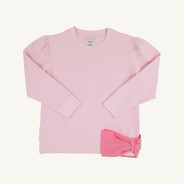 Puff Sleeve Cassidy Comfy Crewneck - Palm Beach Pink with Romany Rose Bow