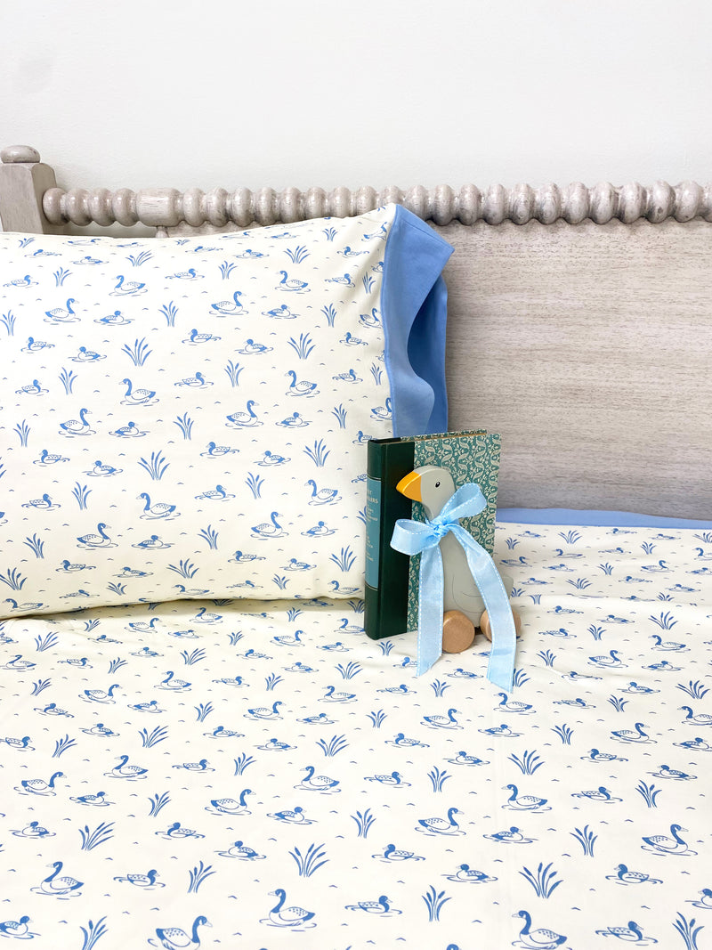 Sleep Tight Sheet Set - Quack Quack Honk (Palmetto Pearl) with Barrington Blue