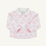 Quinn Coat - Quilted Toddington Toile with Worth Avenue White in a quilted print featuring pink houses, a rounded collar, and pink trim.
