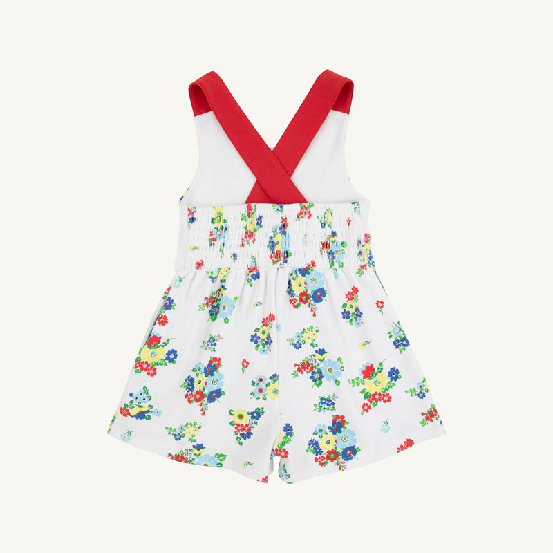 Reagan Romper - Biltmore Blooms (Buckhead Blue) with Richmond Red