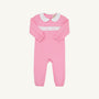 The Beaufort Bonnet Company Rigsby Romper - Hamptons Hot Pink with Worth Avenue White and Bow Smocking featuring a white Peter Pan collar and white bow smocking across the chest.