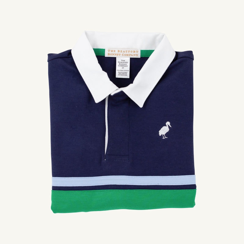 Rollin's Rugby Shirt - Nantucket Navy with Beale Street Blue & Kiawah Kelly Green Stripe
