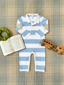 Sir Proper's Rugby Romper - Barrington Blue Stripe with Keeneland Khaki Stork