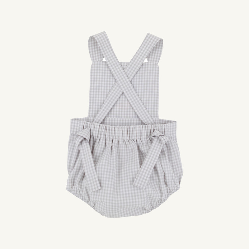 Sayre Sunsuit - Grantley Gray Mini Gingham with Dog Applique